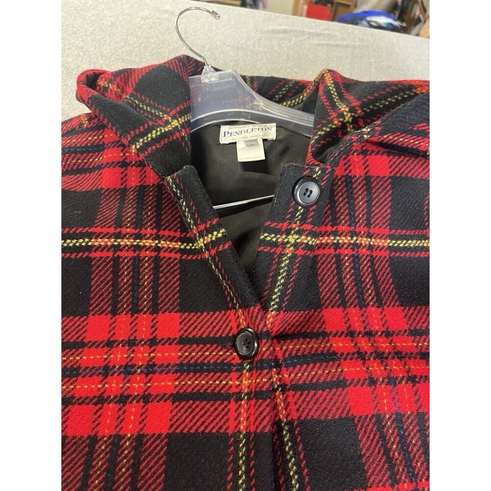 Pendleton Red Buffalo Plaid 100% Wool Poncho Shawl Cape One Size Womens Vintage